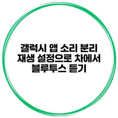 갤럭시 앱 소리 분리 재생 설정으로 차에서 블루투스 듣기