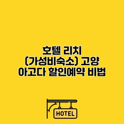 호텔 리치 (가성비숙소) 고양 아고다 할인예약 비법
